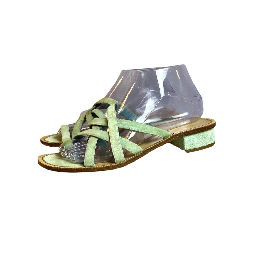 Chanel 18C Paris Greece CC Suede Slide Mule Sandals Seafoam 38.5 Rare - Picture 7 of 9